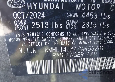 2025 Hyundai Sonata Sel Convenience z USA, uszkodzony, nr VIN KMHL14JA4SA453281